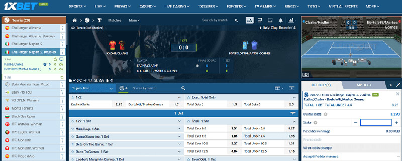 1xBet is crowded with tennis betting players