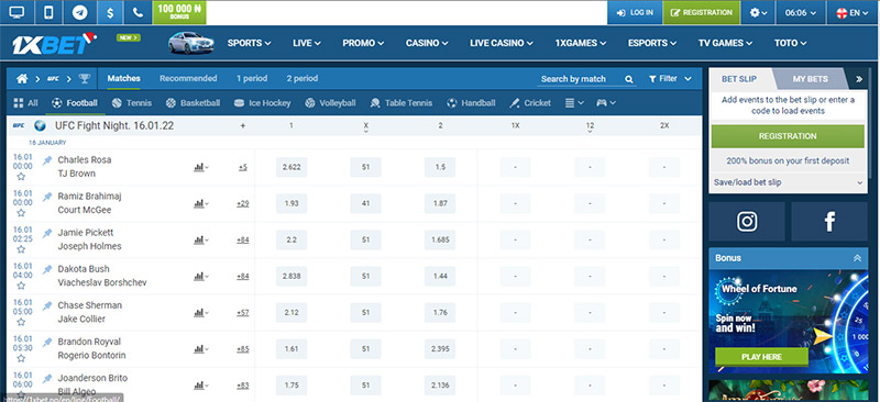1XBET reputable UFC betting site
