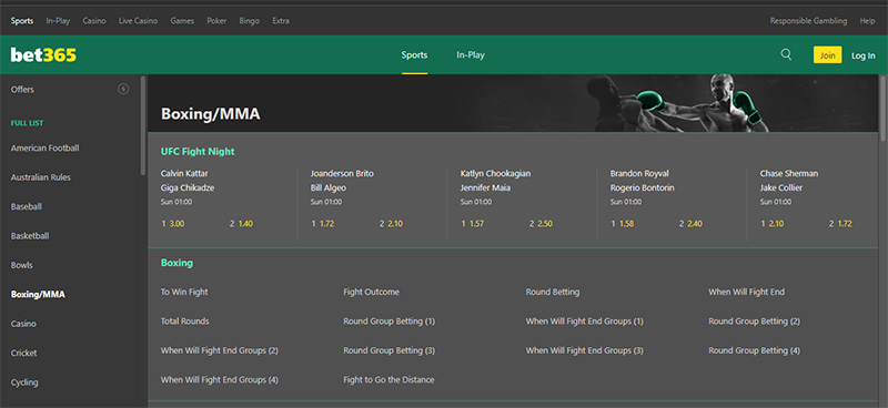 Bet365 Top UFC Betting Sites