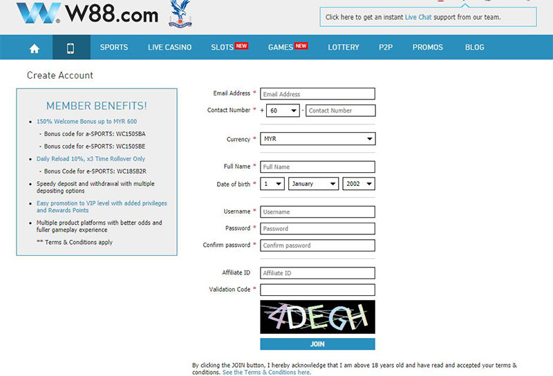 Sign up for the w88 promo