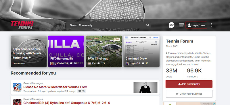 Tennis reference trênTennisForum.com