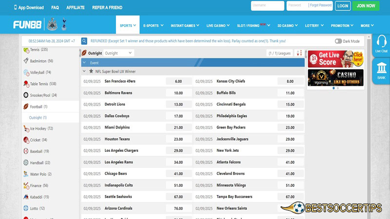 Rugby betting sites: Fun88