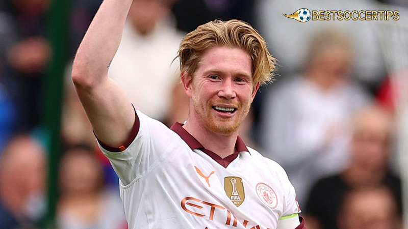 Best long range shooters in footballl: Kevin De Bruyne (Manchester City), AMC, longest goal distance: 34 meters