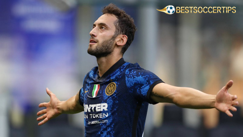 Best long range shooters in football: Hakan Calhanoglu (Inter), AMC, longest goal distance: 33 meters