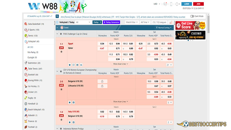 Volleyball betting apps: W88
