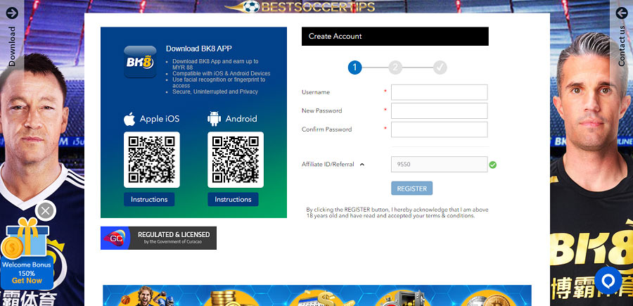 Fill in BK8 account registration information