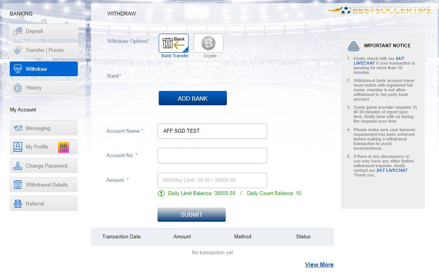 Select BK8 withdrawal method